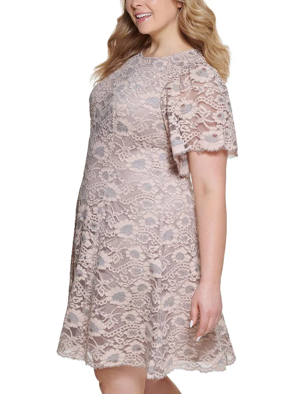 Plus Womens Lace Knee-Length Fit & Flare Dress Lace Dress Glamour