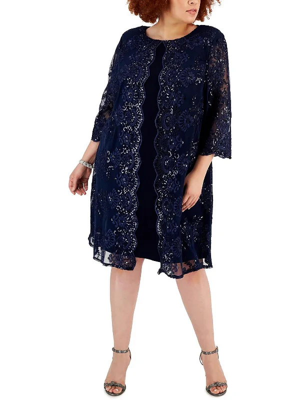 Plus Womens Lace Overlay Knee Length Shift Dress Sexy Lace Dress
