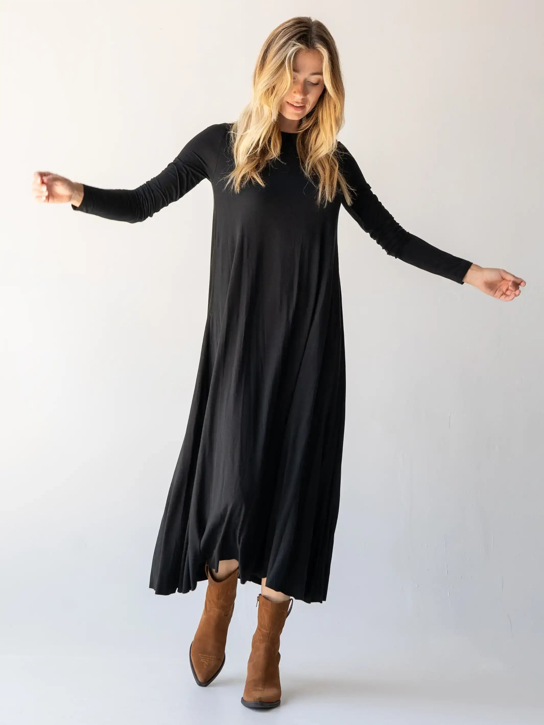 Stevie Knit Maxi Dress - Black Front Slit Maxi