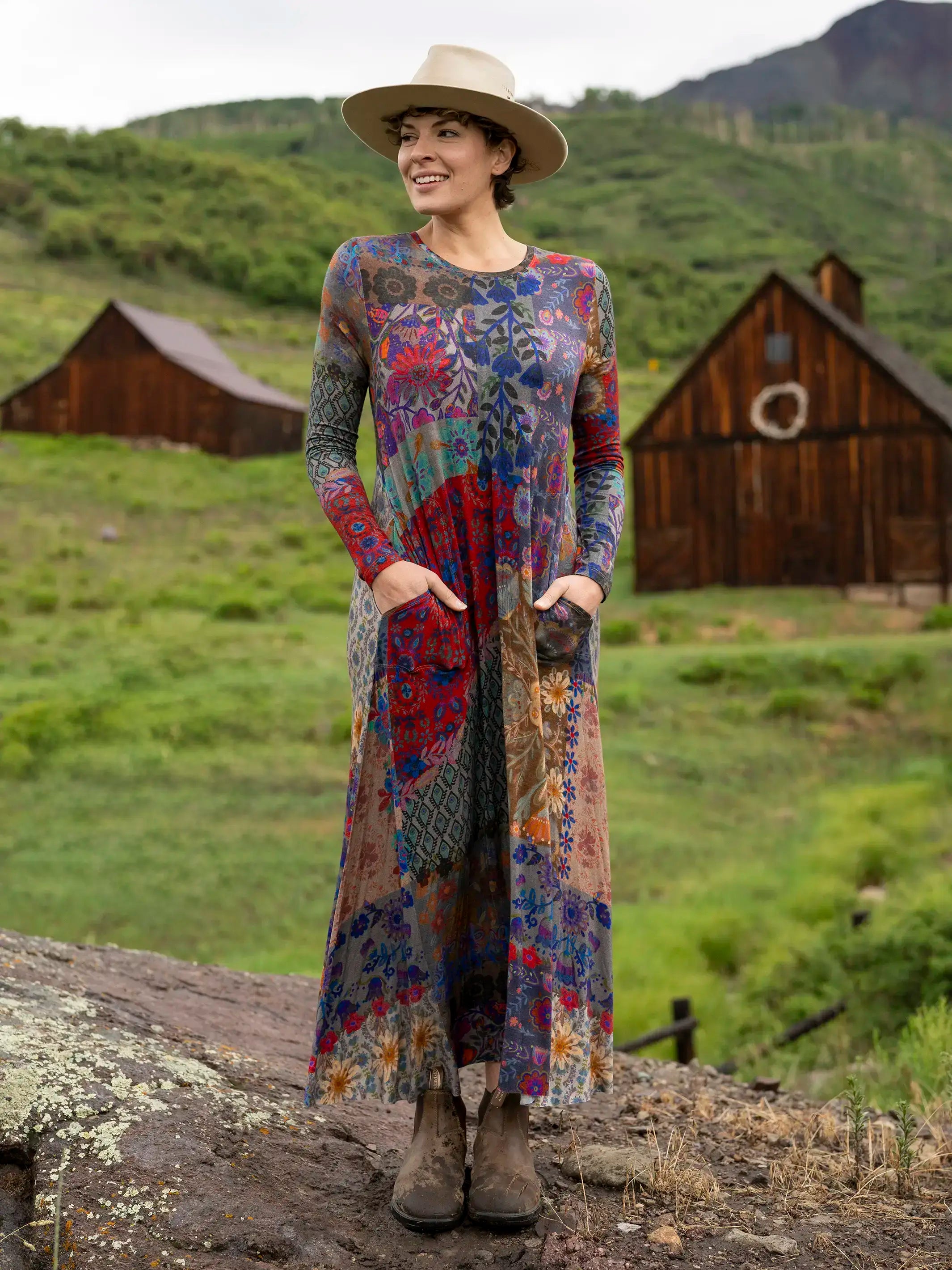 Stevie Knit Maxi Dress - Blue Patchwork Lace Detail Maxi