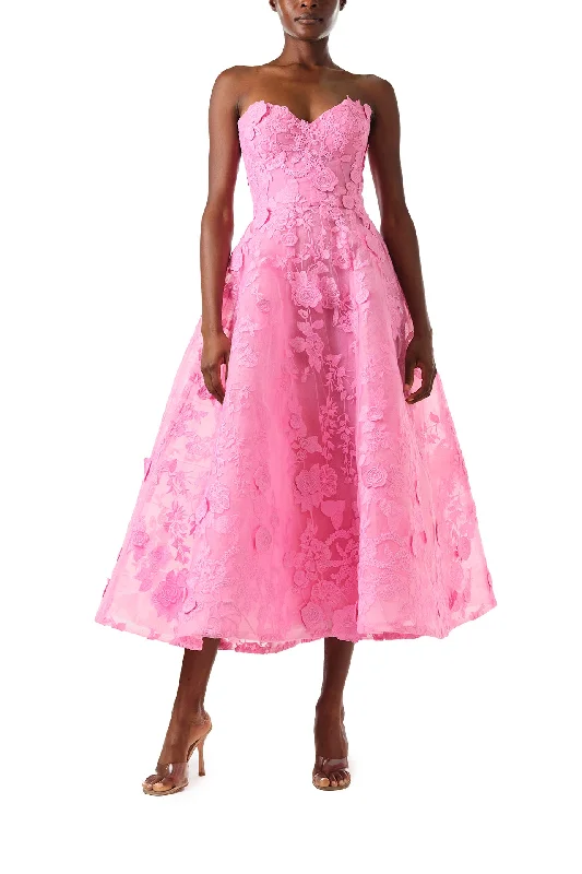 Strapless Lace Tea Length Dress Tiered Lace Dress