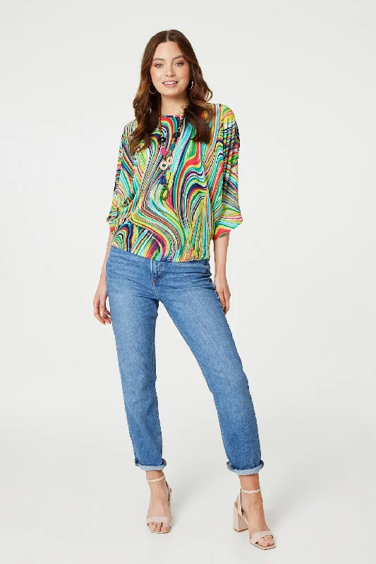 Marbled Batwing Top with Necklace Lace Dress Summer