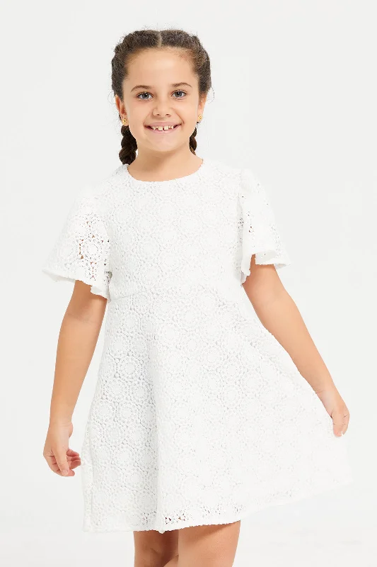 Girls White Embroidered Lace Dress Lace Dress Glamour