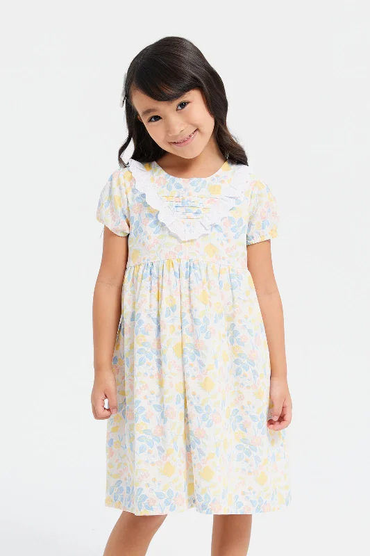 Girls White Printed Lace Dress Lace Wedding Gown