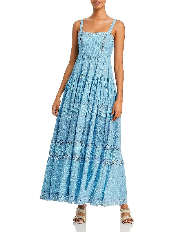 Womens Cotton Lace Trim Sundress Boho Lace Dress