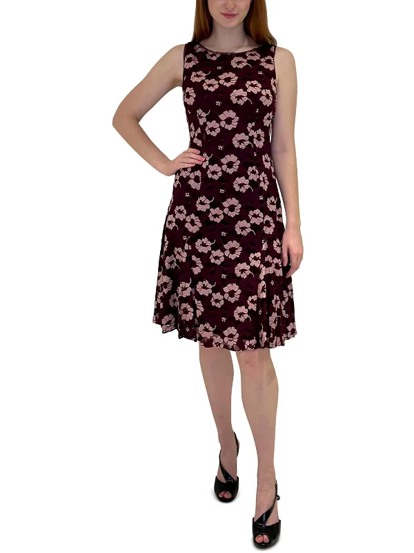 Womens Godet Lace Sleeveless Fit & Flare Dress Romantic Lace Dress