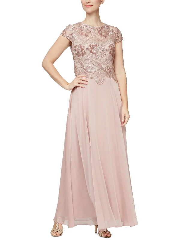 Womens Lace Embroidered Evening Dress Lace Detail Dress