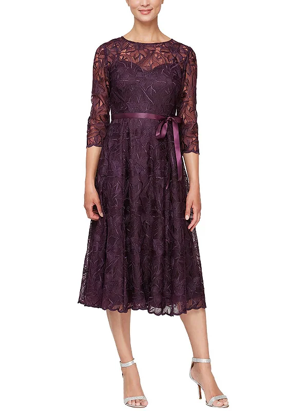 Womens Lace Mid Calf Evening Dress White Lace Dress