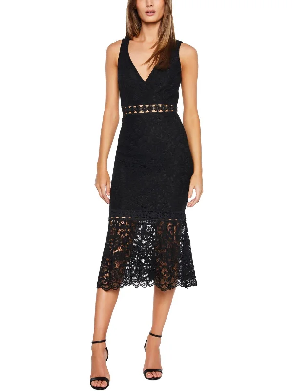 Womens Lace Overlay Trumpet Shift Dress Lace Gown Glam