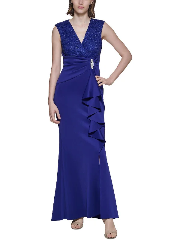 Womens Lace Sleeveless Evening Dress Elegant Lace Design