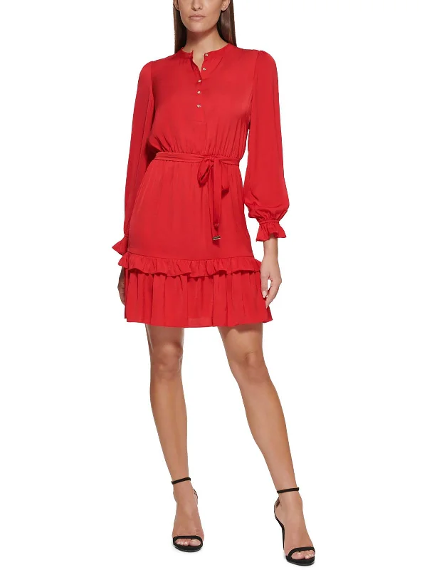 Womens Satin Long Sleeves Fit & Flare Dress Flowing Boho Skirt