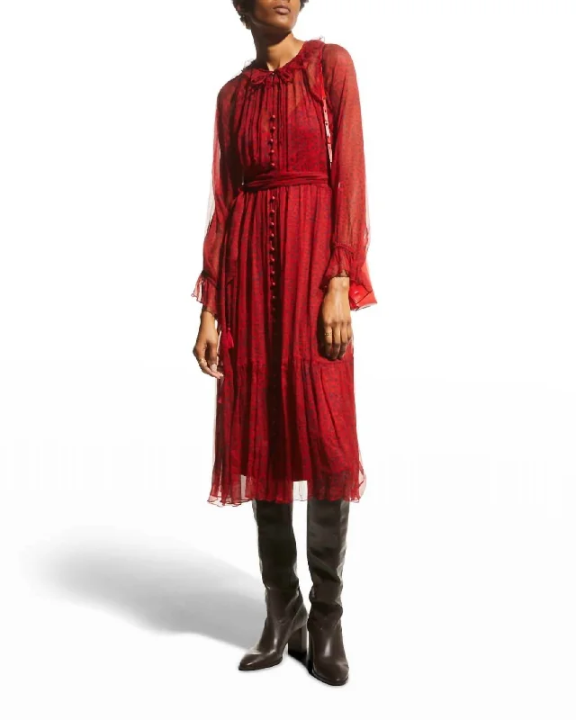 Aretha Midi Dress In Red Multi Denim Midi Skirt