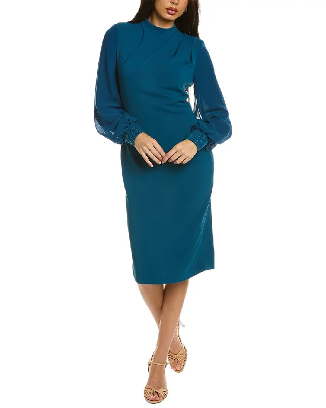 Badgley Mischka Pleat Neck Midi Dress Cozy Midi Skirt