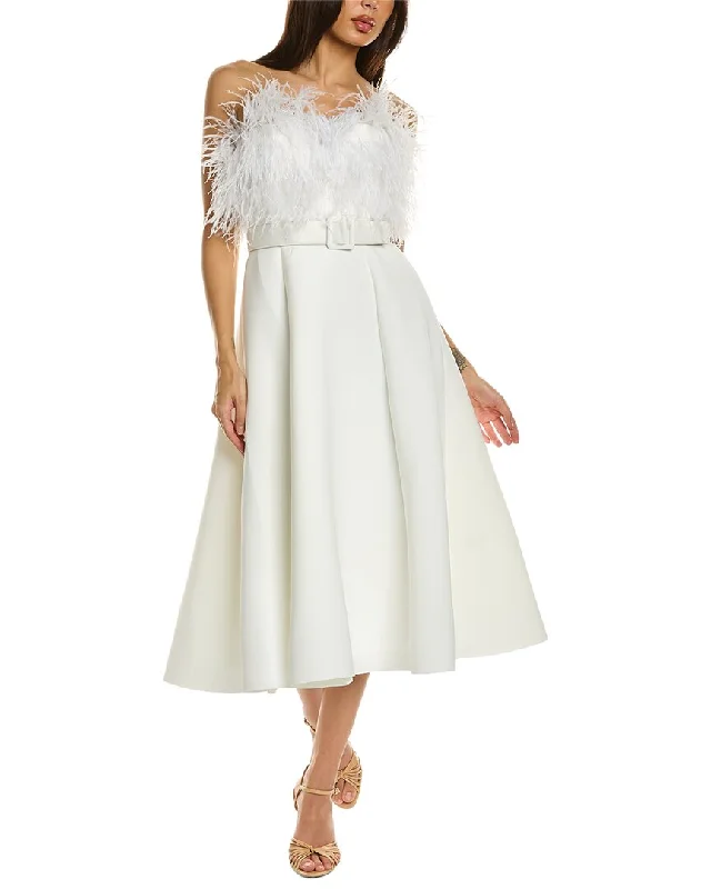 Badgley Mischka Strapless Feather Midi Dress Cotton Midi Skirt