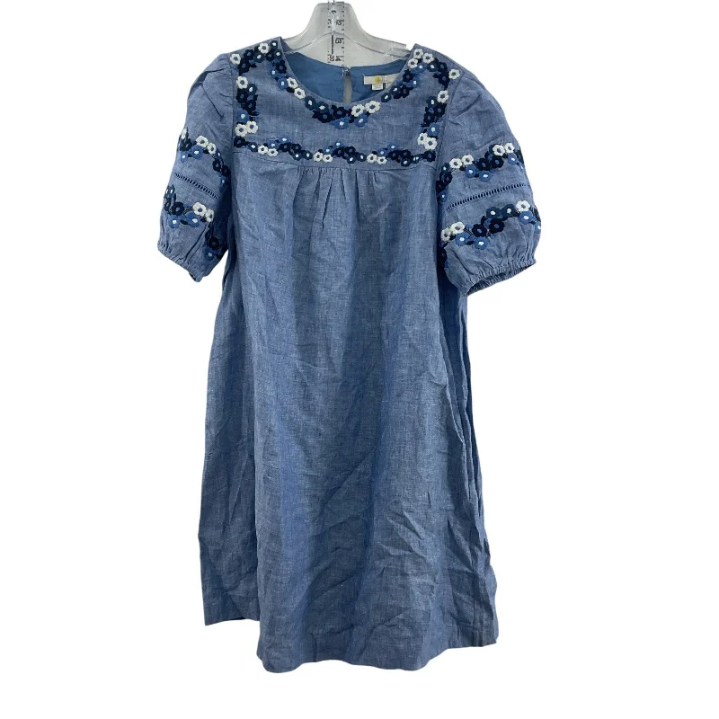 Boden Women's Embroidered Boho Linen Shift Midi Dress Blue Size 8 Preowned Winter Midi Outfit Boden Women's Embroidered Boho Linen Shift Midi Dress Blue Size 8 Preowned Winter Midi Outfit
