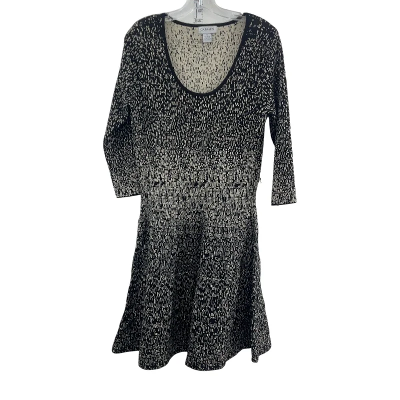 Carmen Women's Abstract Knit Midi Sweater Dress Black/Beige Rayon M Preowned Cozy Midi Dress Carmen Women's Abstract Knit Midi Sweater Dress Black/Beige Rayon M Preowned Cozy Midi Dress