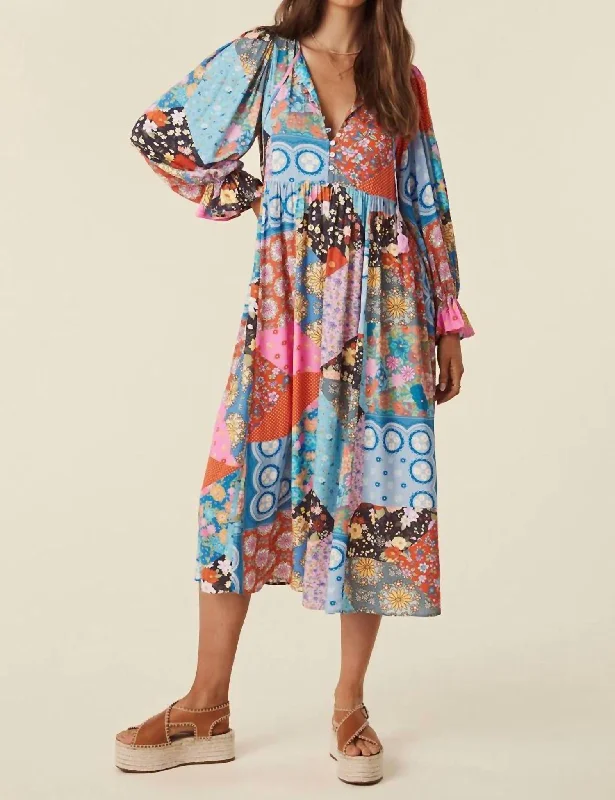 Cha Cha Boho Midi Dress In Jewel Soft Pleated Midi