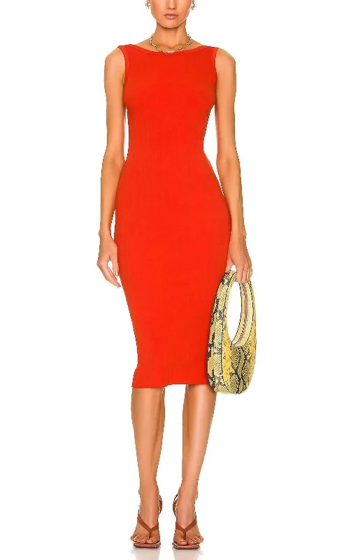 Compact Cotton Scoop Back Midi Dress In Sunset Slim Midi Skirt