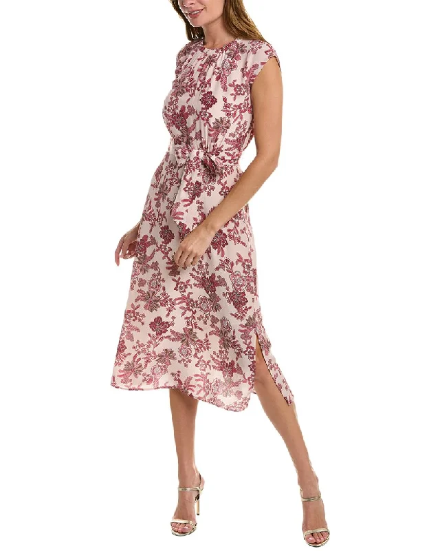 Elie Tahari Silk Midi Dress Soft Pleated Midi