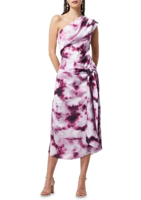 Faye Tie Dye Midi Dress In Multi Lace-up Midi Skirt