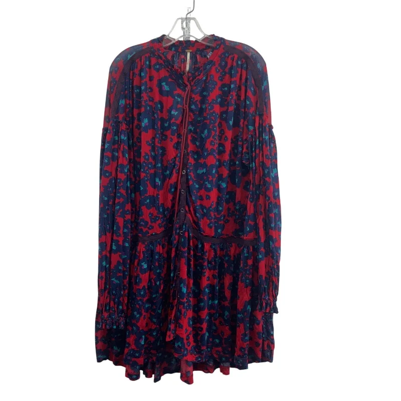 Free People Women's Floral Peasant Lace Flowy Midi Blouson Dress L Red/Blue NWT Soft Denim Midi Free People Women's Floral Peasant Lace Flowy Midi Blouson Dress L Red/Blue NWT Soft Denim Midi