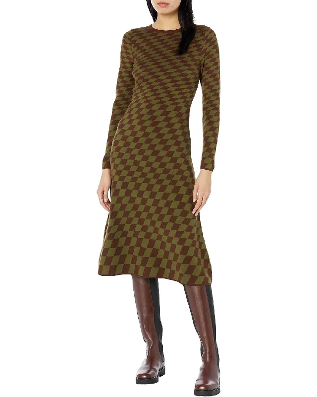 Grid Print Midi Sweaterdress In Brown/green Harlequin Elegant Midi Look