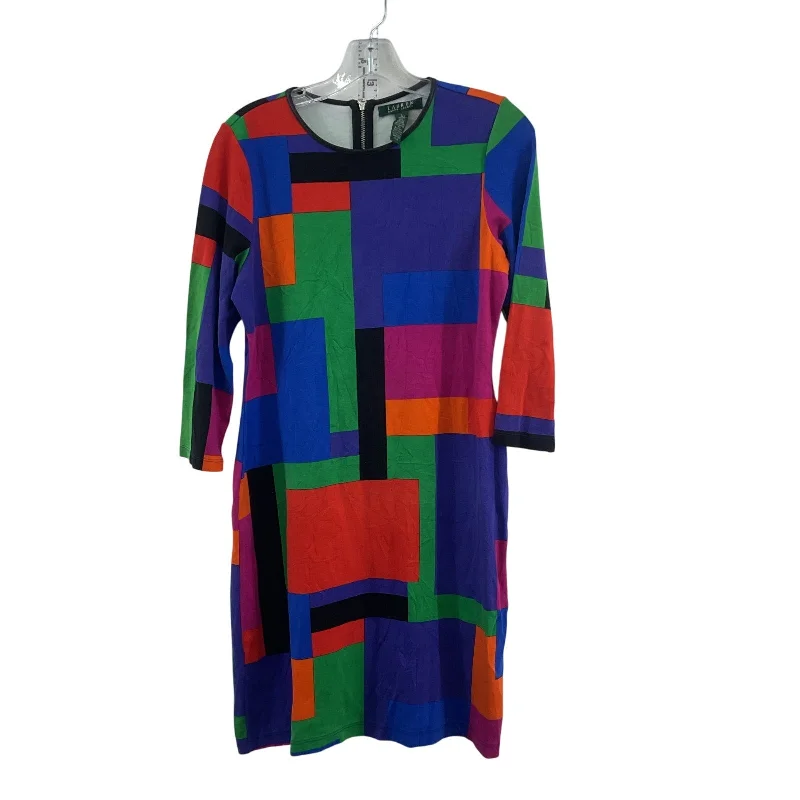 Lauren Ralph Lauren Midi Sheath Dress S Blue/Multicolor Geo Print Women Viscose Casual Midi Skirt