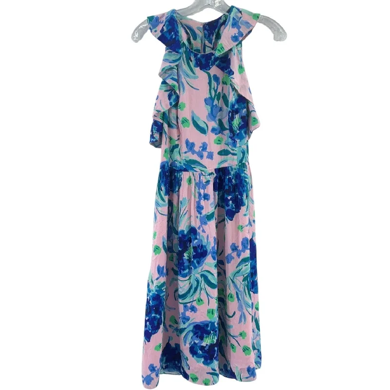 Lilly Pulitzer Pink Blue Floral Ruffled Midi Fit & Flare Dress Women 4 Preowned Casual Midi Skirt Lilly Pulitzer Pink Blue Floral Ruffled Midi Fit & Flare Dress Women 4 Preowned Casual Midi Skirt
