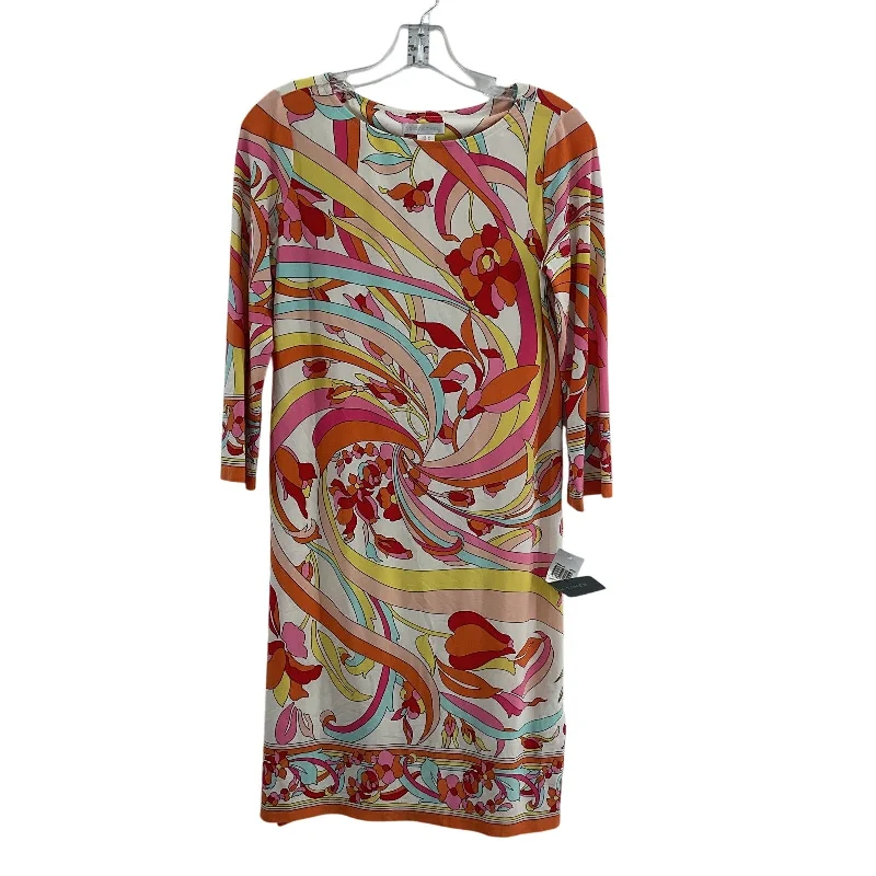 New London Times Women's Abstract Print Midi Shift Dress Orange/White Size 4 Warm Midi Skirt