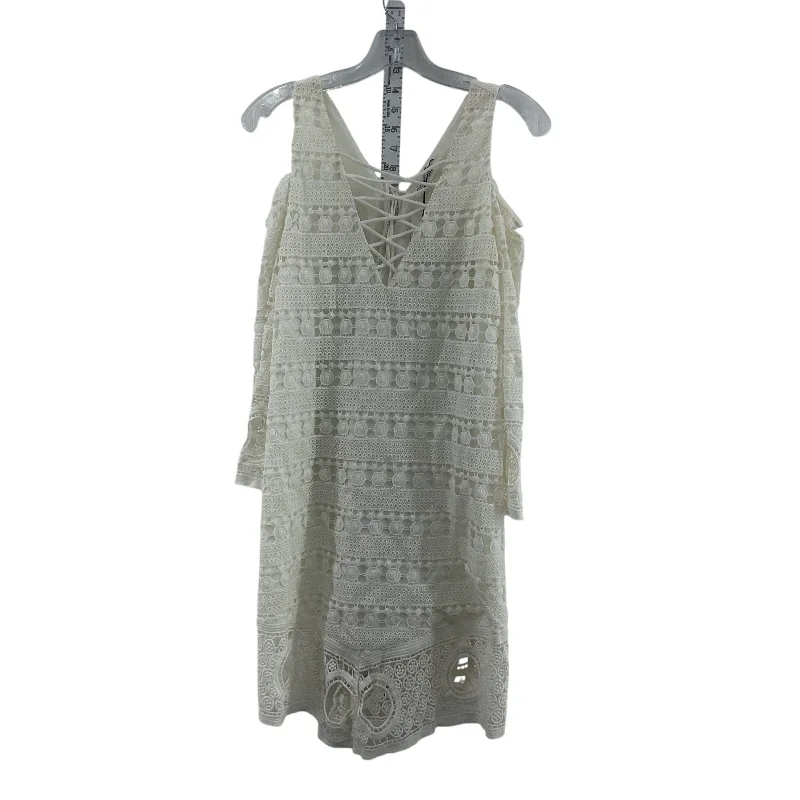 Sugar + Lips Women's Cold Shoulder Macrame White Midi Sheath Dress Cotton M NWT Front Button Midi Sugar + Lips Women's Cold Shoulder Macrame White Midi Sheath Dress Cotton M NWT Front Button Midi