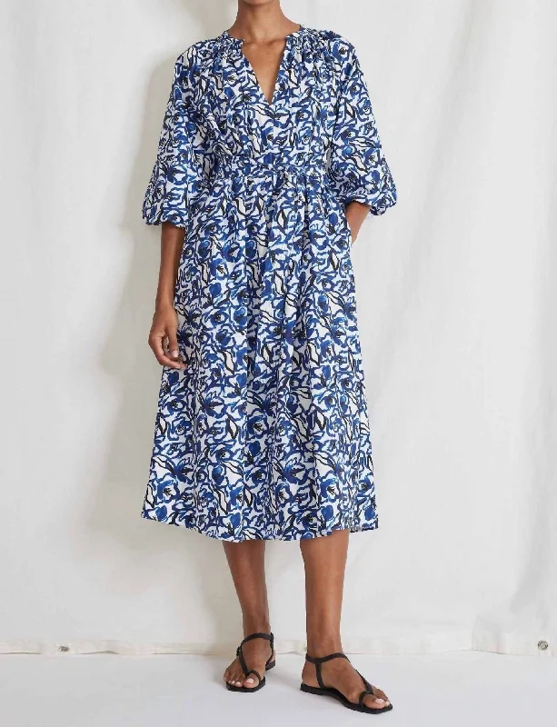 Sun Mesa Midi Dress In Brushed Floral Indigo Winter Midi Skirt