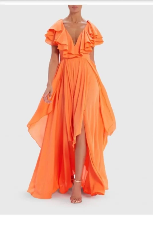 The Fair Maxi In Orange Polka Dot Midi
