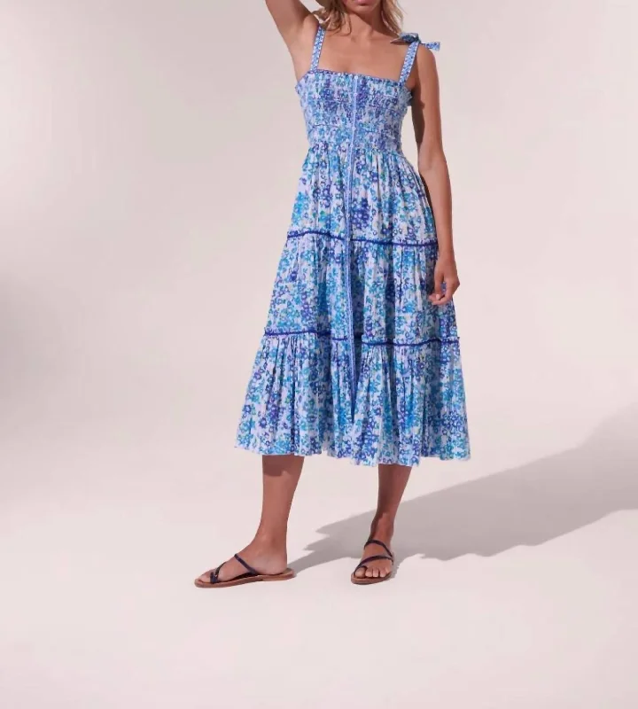 Triny Midi Dress In Blue Aquarelle Elegant Midi Skirt