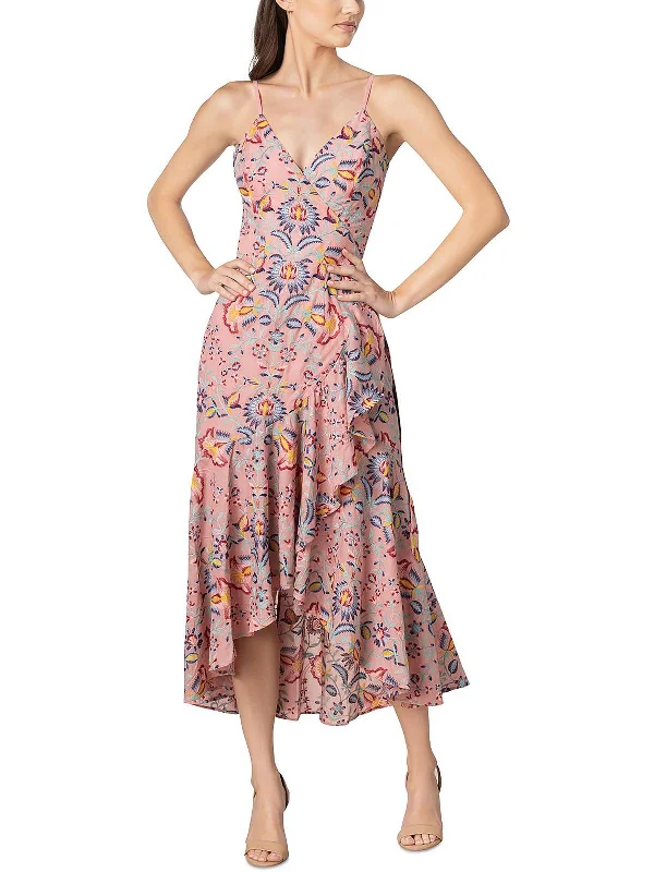 Womens Embroidered Midi Fit & Flare Dress Silk Midi Skirt