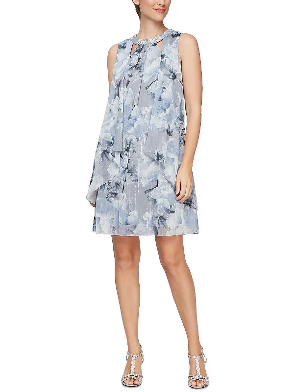 Womens Floral Midi Cocktail and Party Dress Soft Denim Midi