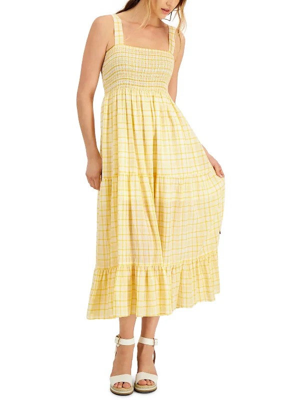 Womens Smocked Midi Fit & Flare Dress Elegant Midi Dress
