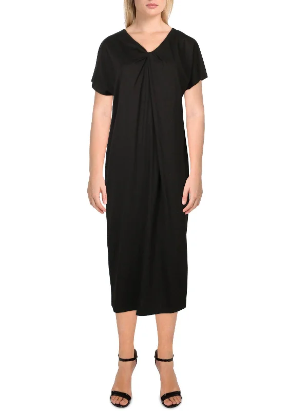 Womens V-Neck Midi Shift Dress Summer Midi Skirt