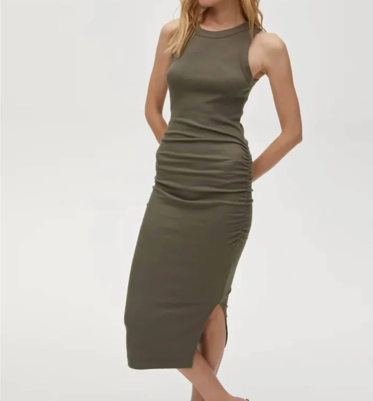 Wren Ultra Rib Midi Dress In Olive Polka Dot Midi