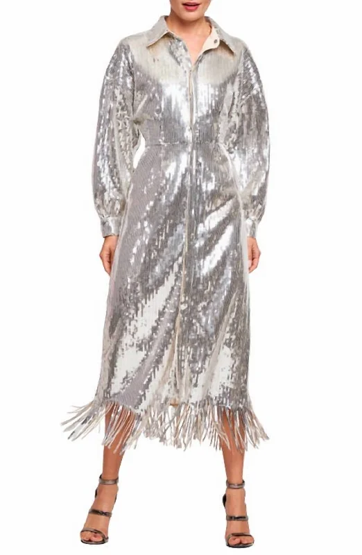 Brooke Sequin Fringe Shirtdress In Silver Sequin Dress Glam