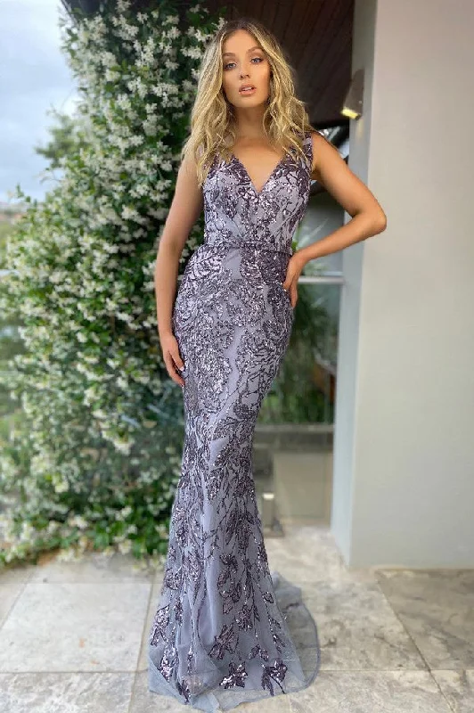 JADORE AUSTRALIA SEQUIN GOWN - ICE SMOKE All-Over Sequin Dress
