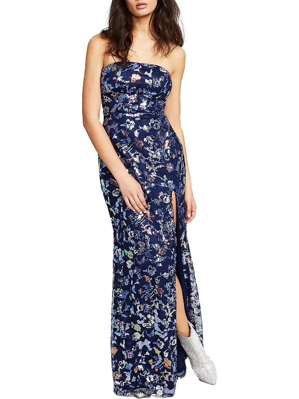 Juniors Womens Sequined Side Slit Evening Dress Floor-length Sequin Dress