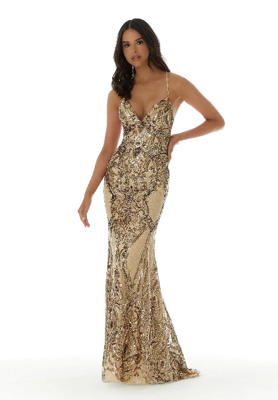 Mori Lee - 43032 Patterned Sequins on Net Prom Dress Sequin Dress Shine