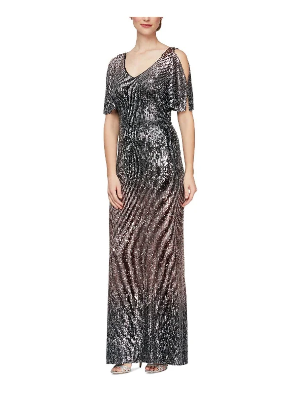 Petites Womens Sequined Ombre Evening Dress Beautiful Sequin Dress