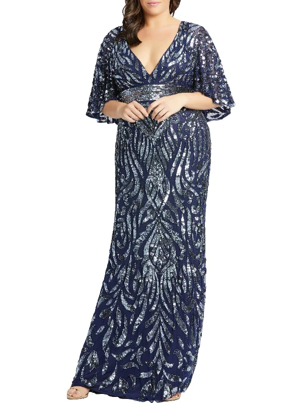 Plus Womens Sequined Capelet Evening Dress Shiny Sequin Dress