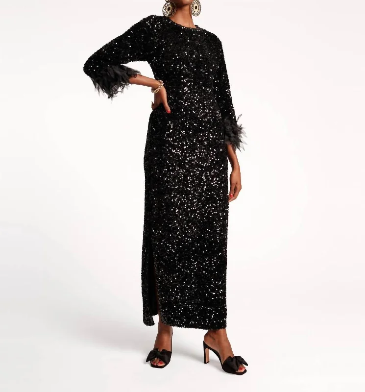 Regina Sequin Sheath Dress In Black Sequin Elegant Sequin Gown