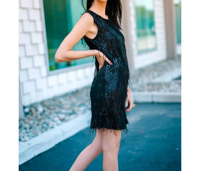 Sequin Dangle Dress In Black Modern Sequin Gown