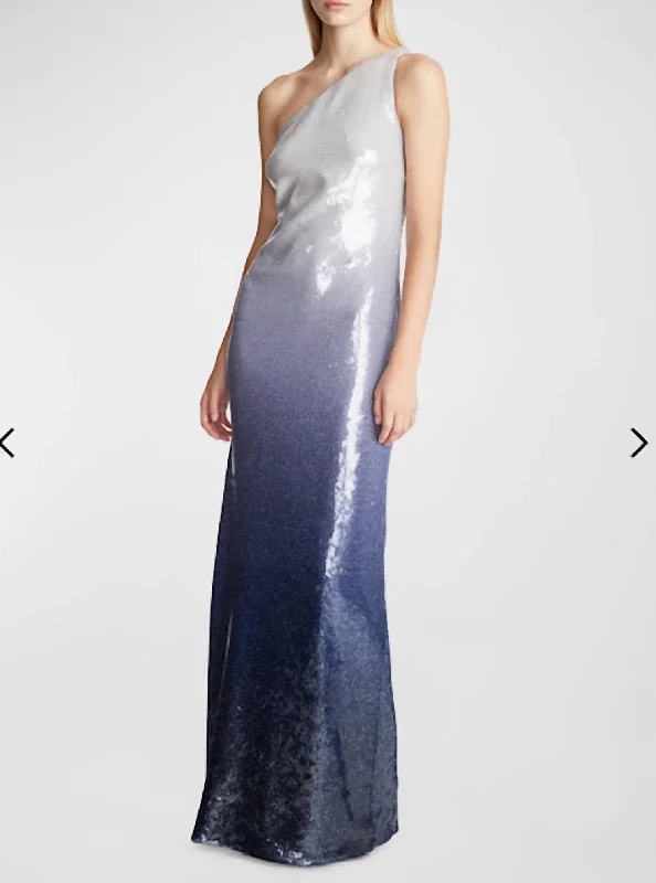 Tiana Gown In Ombre Sequins In Grey/ Black Ombre Backless Sequin Dress