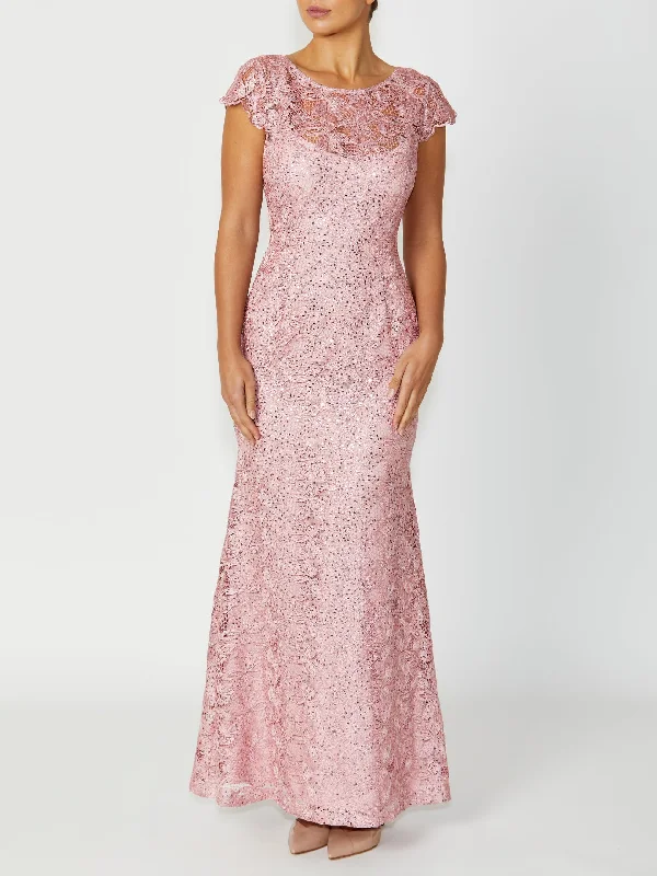 Millicent Pink Sequin Lace Gown Black Sequin Dress