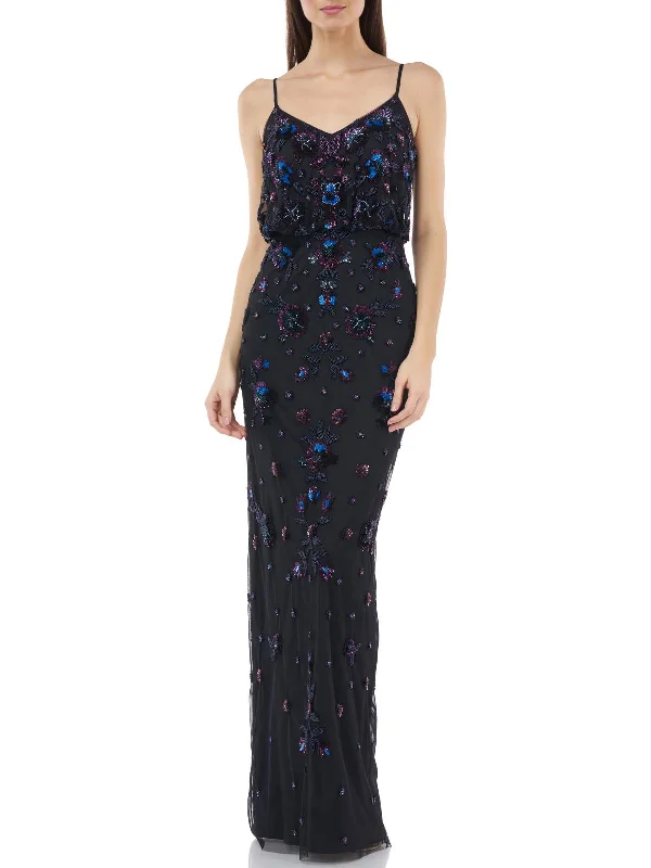 Womens Beaded Sequined Evening Dress Modern Sequin Dress