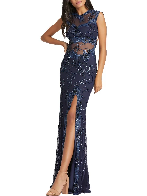 Womens Sequined Long Evening Dress Sparkly Mini Sequin